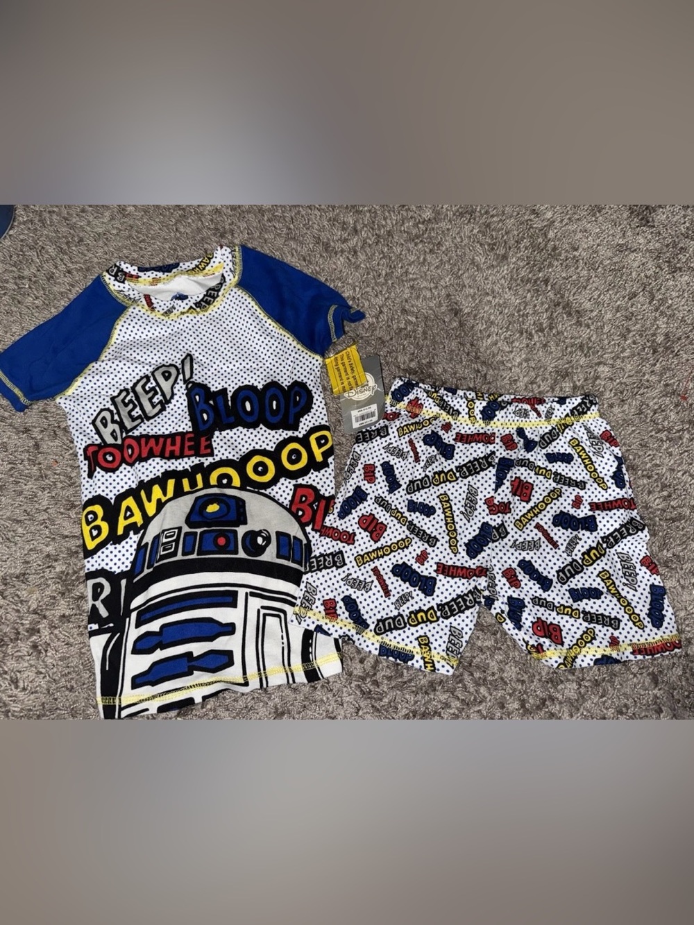 NWT Disney Store 2 Piece Star Wars R2D2 Boys Shorts Size 7 Blue Pajama Set R2-D2